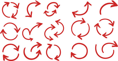 Poster - Red Hand Drawn Circular & Curved Arrow Collection AI Generative