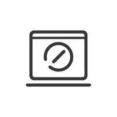 Poster - Minimalist Laptop Icon with Prohibition Symbol, Clean Line Art Design on White Background