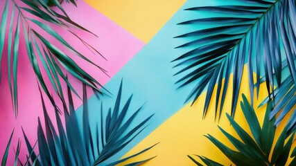 Poster - Vibrant palm leaves on a colorful background, great for decoration or design