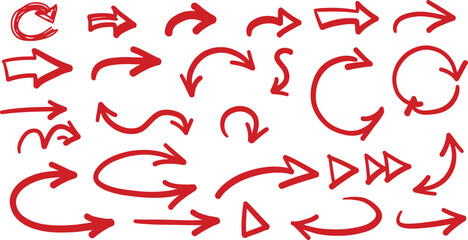 Poster -  Extensive Red Hand Drawn Arrows Set - Doodle Style Vector AI Generative