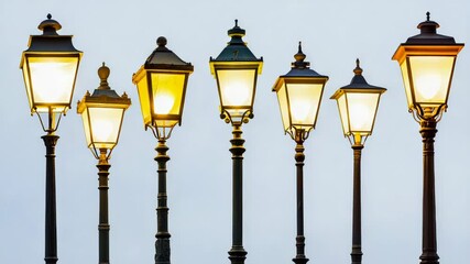 Aufkleber - Row of street lamps on a simple white background, ideal for use in cityscape or urban-themed designs