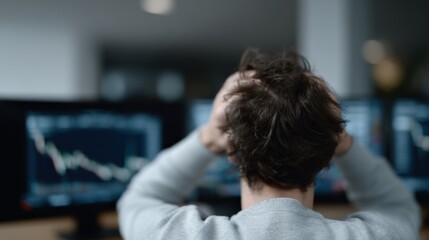 Aufkleber - Business Person Analyzing Stock Market Data on Multiple Computer Screens with Financial Charts and Graphs for Investment Monito