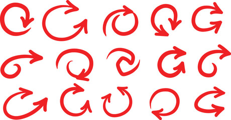 Poster - Red Hand Drawn Circular Arrow Set - Doodle Vector Elements AI Generative