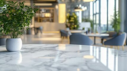 Poster - A single potted plant sits atop a marble table, adding a touch of elegance to any room