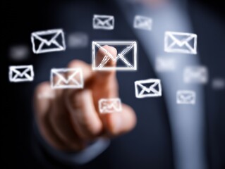 Leinwandbilder - Digital email communication interface with multiple glowing envelope icons representing sending receiving and receiving messages technology in a modern digital environment