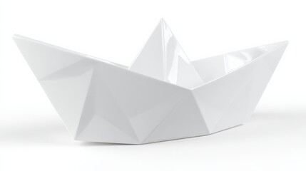 Aufkleber - Elegant White Paper Boat Origami Craft with Geometric Design and Fold Details for Artistic Paper Folding Decorations