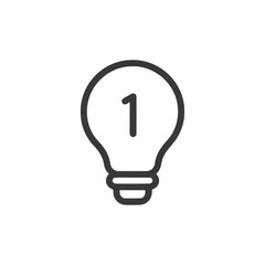 Poster - Minimalist Lightbulb Icon with Number One, Black Outline on White