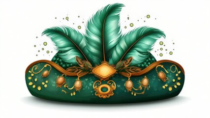 Poster - A decorative green hat adorned with feathers and jewels