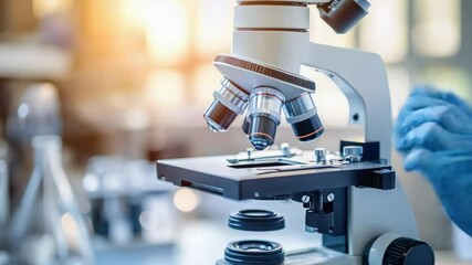 Poster - Close-up of a scientist observing microscopic samples, useful for medical or scientific illustrations