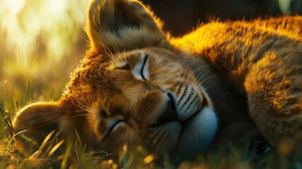 Poster - A close-up view of a relaxed cat resting in the grass