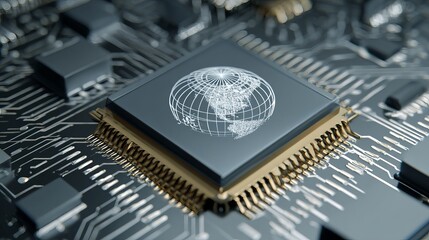 Poster - Global Network Technology Microchip Digital World Circuit Board Modern Technology Globalisation Innovation Digital Globe Advanced Technology Computer Chip Electronic Hardware      