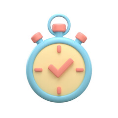 Poster - A 3d rendering of a pastelcolored stopwatch with a checkmark, isolated on transparent background