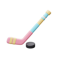 Poster - Pink hockey stick and puck isolated on transparent background