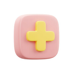 Poster - A 3d rendered plus sign icon, pink and yellow, isolated on transparent background