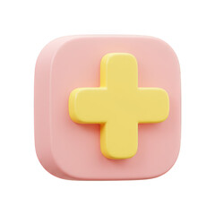 Poster - A 3d rendered plus sign icon, pink and yellow, isolated on transparent background