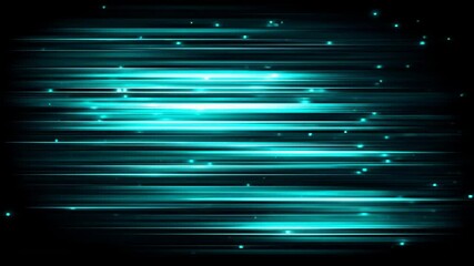 Wall Mural - abstract glowing blue horizontal lines with sparkling particles animation.