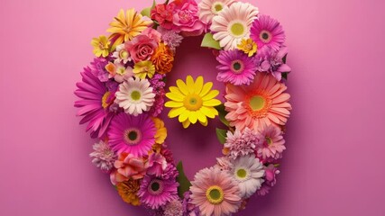 Poster - Colorful floral arrangement on a bright pink surface