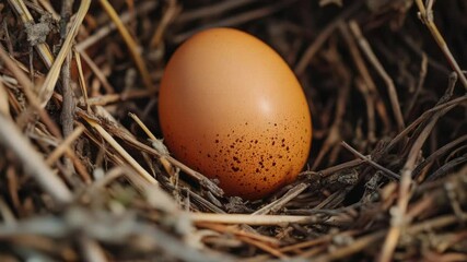 Aufkleber - A brown egg lies nestled among twigs and leaves