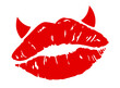 © OS - Red Lip Print with Devil Horns – Seduction, Temptation, Passion, and Flirty Devilish Charm for Romantic, Erotic, or Provocative Design Concepts Related to Love, Desire, and Sensual Playfulness