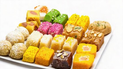 Poster - A variety of sweet treats on a clean white plate, ideal for food photography or promoting a bakery