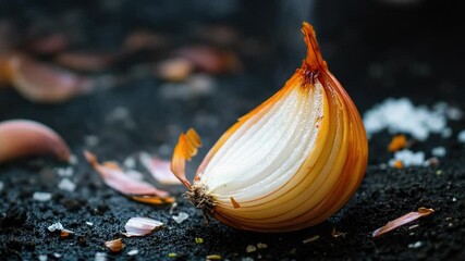 Poster - Close-up photo of an onion on a dark background
