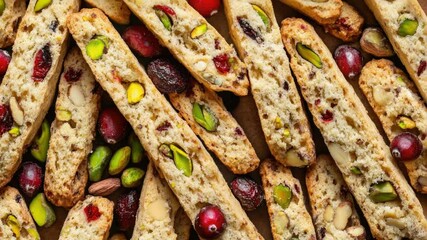 Aufkleber - Freshly baked bread sticks topped with crunchy nuts and sweet cranberries, perfect for snacking or as a garnish