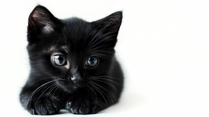 Aufkleber - A black kitten with bright blue eyes sitting on a white surface