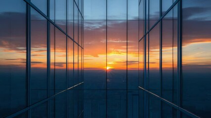 Poster - A building with sunset light coming through its windows, perfect for architecture or urban use
