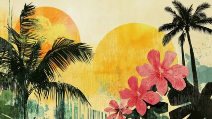 Poster - A serene tropical landscape with palm trees and lush greenery