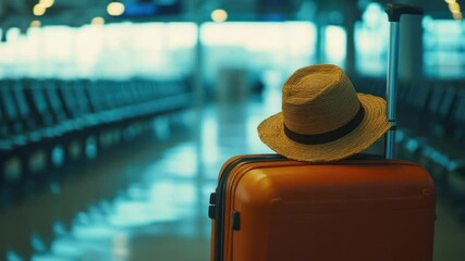 Poster - A hat sits atop a piece of luggage, waiting to be claimed
