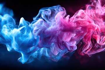 Poster - Colorful smoke swirling in blue and pink shades against a dark background