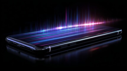 Aufkleber - Abstract Smartphone Technology Background Digital Lines Purple Blue Neon Vibrant Light Speed Fast Mobile Innovation Future Modern Design Graphic Illustration Data Wave Dark Power  