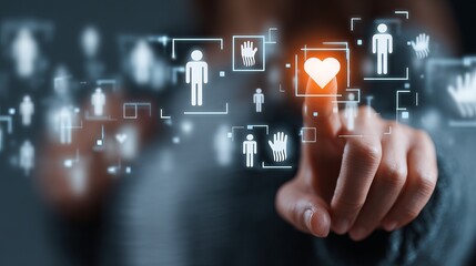 Aufkleber - Digital Heart Human Connection Network Technology Interface Modern Futuristic Abstract Graphic Design Element User Experience Social Media Online Interaction Digital World Global  