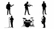 © Sabrita2023 - Musical performers showcased in silhouette against a white backdrop, including guitarists, a violinist, a singer, and a drummer