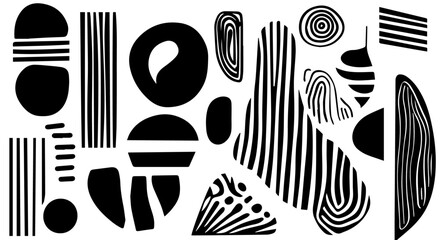 Poster - Organic shapes in black and white create an abstract pattern, modern graphic elements on a clean background.