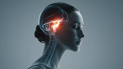 Poster - human anatomy showing brain activity highlighting temporal lobe, responsible for processing auditory