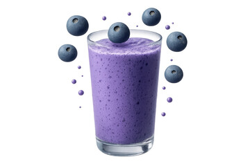 Poster - Refreshing blueberry smoothie with floating berries isolated on a transparent background.
