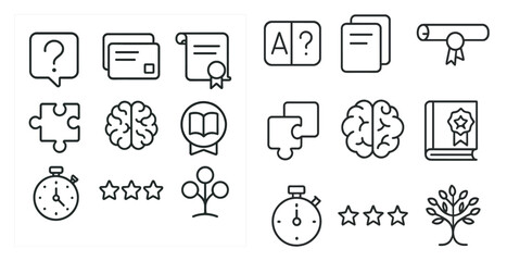 Poster - Collection of icons that represent various concepts related to education and learning. The icons include a book, a brain, a clock, a star, and a puzzle piece. The book icon represents reading