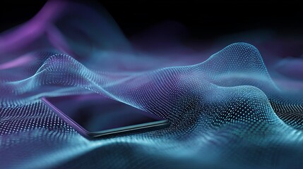 Aufkleber - Abstract Digital Wave Background Smartphone Technology Futuristic Purple Blue Neon Glowing Modern Network Data Connection Mobile Device Screen Elegant Design Illustration Mesh     