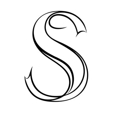 Elegant black and white curved letter s typography art design