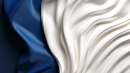Poster - Elegant blue and white fabric waves showcase luxurious texture and design, creating sophisticated visual experience with striking contrast.