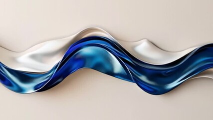 Poster - elegant fluid design flowing blue and silver waves create smooth abstract experience of calm and sop