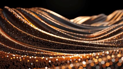 Poster - abstract waves of shimmering particles create mesmerizing visual effect with warm colors, showcasing