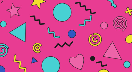 Poster - Retro-inspired abstract geometric pattern on vibrant pink background for design projects