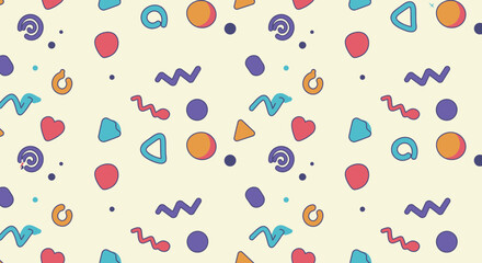 Poster - Playful retro geometric seamless pattern with vibrant shapes and dots background
