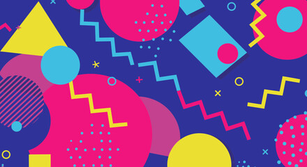 Poster - Colorful Retro Abstract Background with Geometric Shapes and Vibrant Patterns