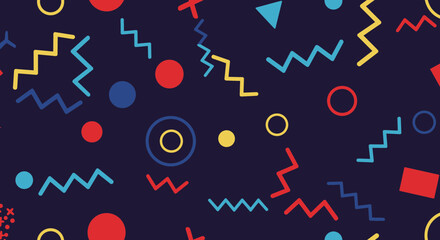 Poster - Geometric Abstract Seamless Pattern: A Memphis Style Background with Vibrant Shapes