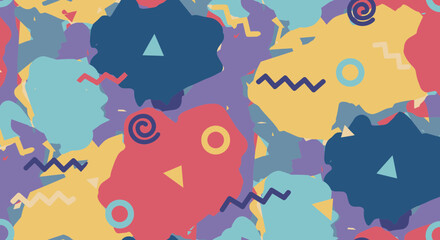 Poster - Playful geometric abstract pattern, vibrant colors, retro style artistic background