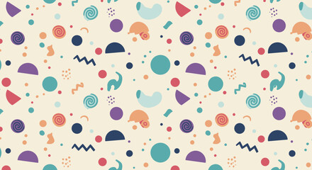 Poster - Playful abstract seamless pattern featuring geometric shapes and soft pastel color palette