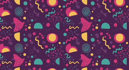 Poster - Abstract colorful seamless pattern with geometric shapes on a dark purple background